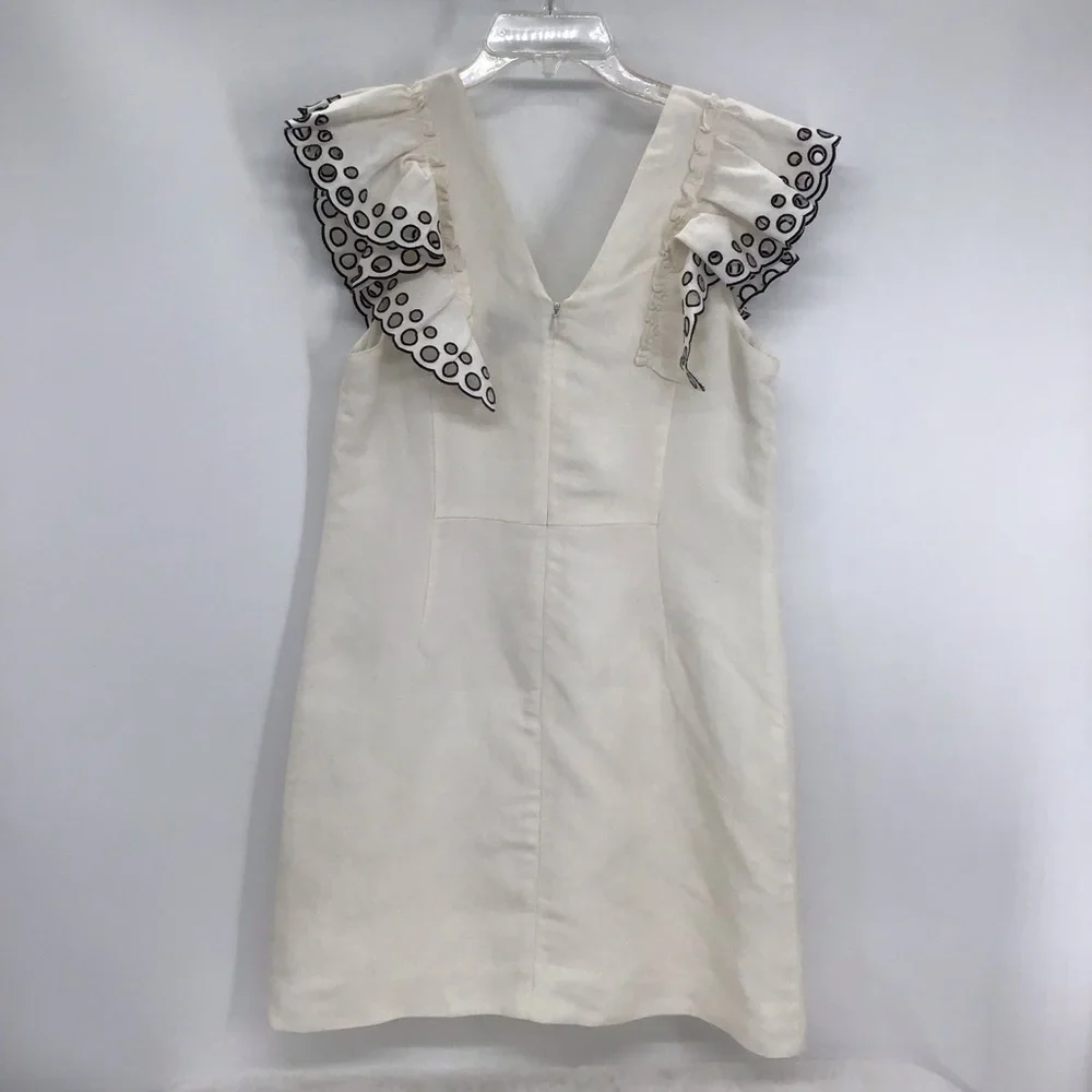 J Crew Women’s Linen Blend Flutter Sleeve Eyelet Detail Dress Career Size 4